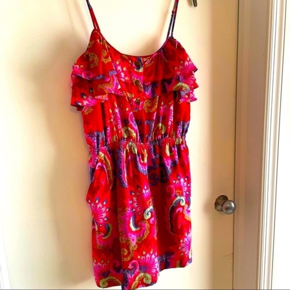 TIBI New York Designer Red Print Silk Mini Dress! Great condition. Shorts under.